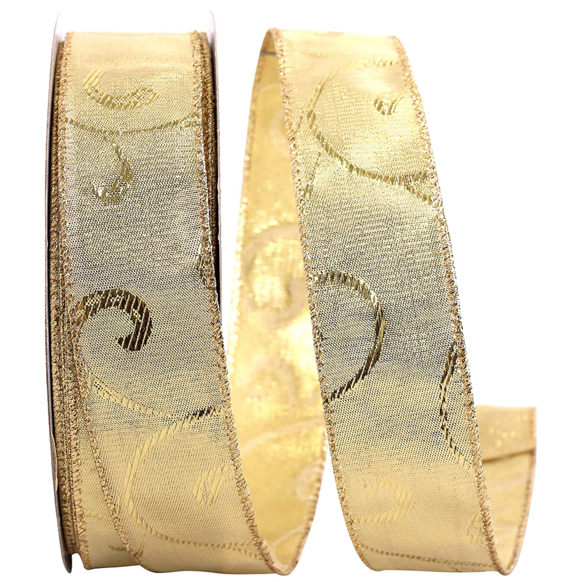 JAM Paper 1.5" x 50yd. Gold Swirls Wired Metallic Ribbon